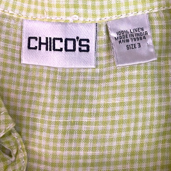 Chico’s Lime Green Gingham Linen Shirt Size 3 - Picture 5 of 5